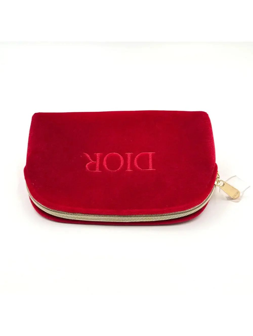Christian Dior Red Velvet Cosmetic Makeup Bag Zip Pouch Travel Case NWOT